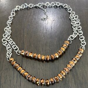Elegant Silver and Brown Beaded Necklace